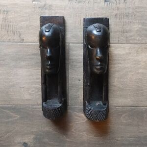 Vintage Carved African Tribal Ebony Book Ends